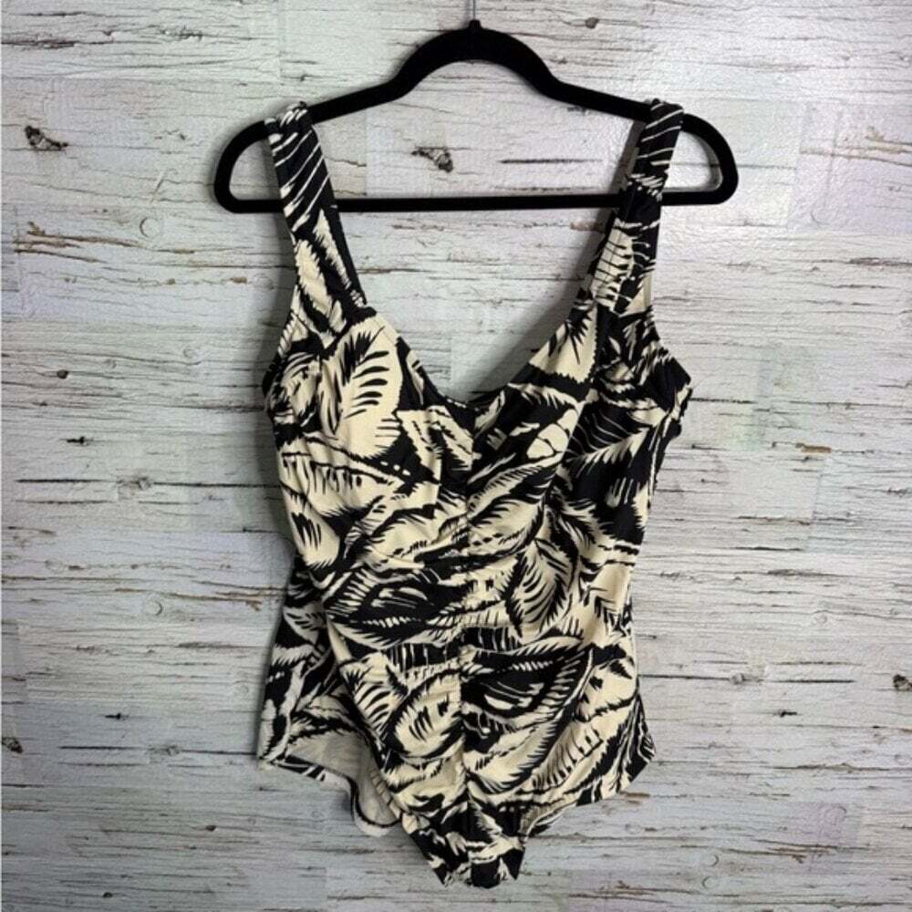 Maxine Of Hollywood cream black floral Ruched One Piece Swimsuit, 22W